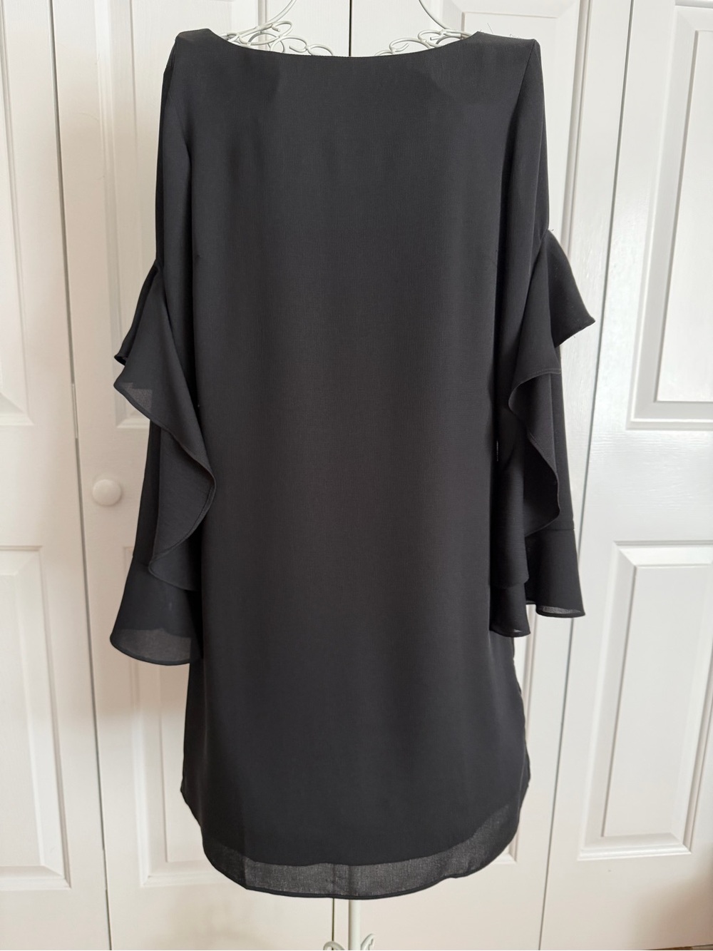 Ann Taylor Black Long Sleeve Ruffle Shift Dress